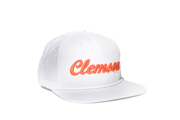 Clemson University Cursive Retro Snapback Hat - White